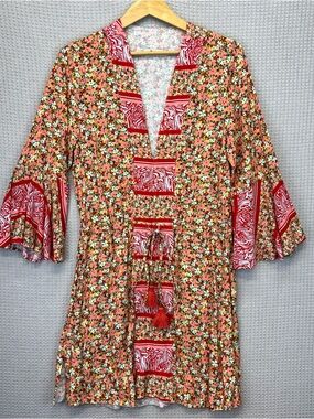Maaji Joy Caftan Coverup Womens Med Tropical Floral Colorful Resortwear Beach